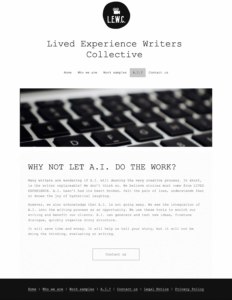 Lived Experience Writers Collective – Website – Why not let A.I. do the work?