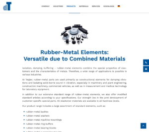 Teigler – Website – Produkte – EN