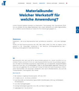Teigler – Website – Werkstoffe